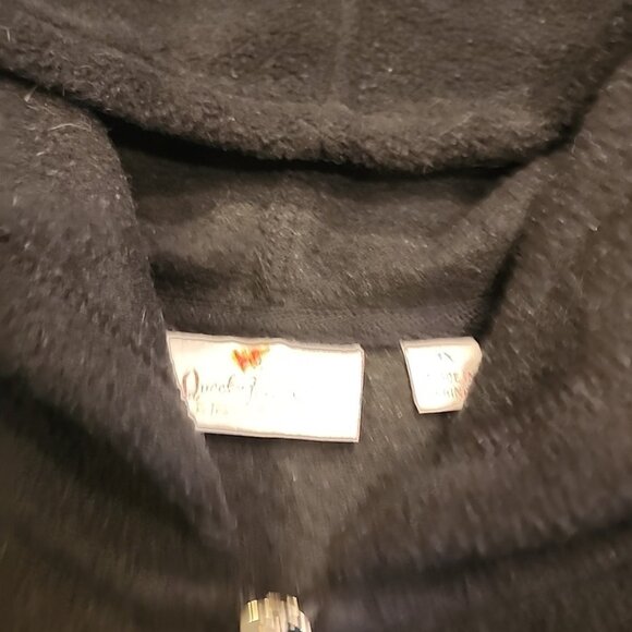 Quacker Factory Zip Up Hoodie 1x Black Fleece Rhinestones Pockets - Picture 2 of 7